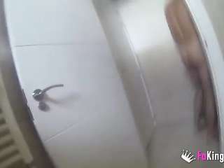 John surprises a Latina in his own shower and bangs her right there.