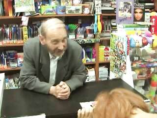 A mature woman sucks off right in the store from a mummy guy