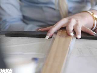 Big ass blonde ran away from her husband under the boss's fat dick