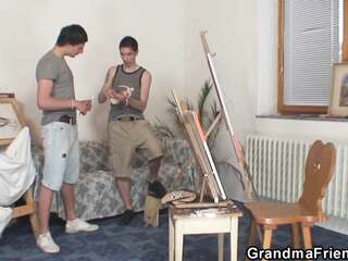 Two Lads Bang old Grandma from both Sides