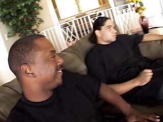 Hard interracial mfm fucking a big-titty bitch