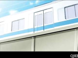 Blue haired hentai cutie gets fucked on the subway