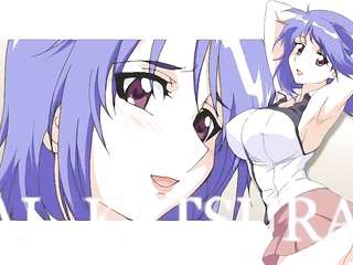 アニメの男が青い髪のひよこと赤毛をファック