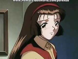 Dark haired hentai girl sucks a very long cock