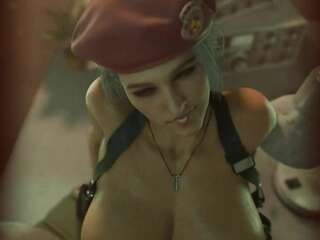 Captain with big tits and dick fucks a big breasts bitch in a biret on the table