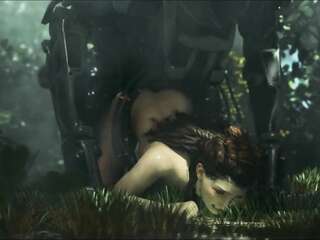 Red-haired bitch from the famous game is fucked by an iron beast in doggy style