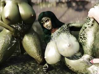 Two Fleshy Half-Argonian Sluts and a Dragonborn [FFM Threesome]