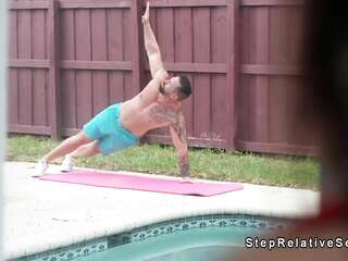 Horny teen fucks with stepuncle by the pool