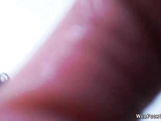 Ebony teen fucks dildo on the wall on webcam