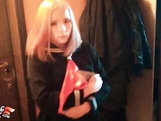 Red-haired sex slave is tied up and fucked hard in her pussy