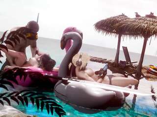 3Dアニメーションビーチビキニおっぱい浮気休暇ポルノ