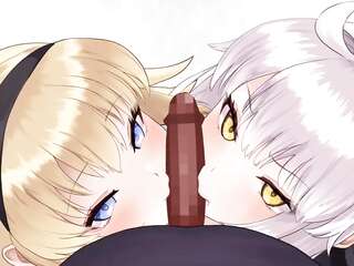 ダブルフェラチオでごっくんする日本の女子高生