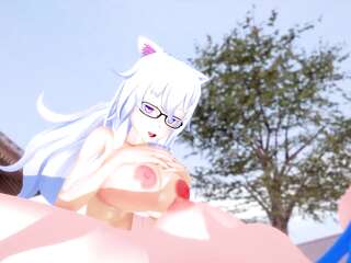 3D Hentai Futanari with Big Tits and Glasses