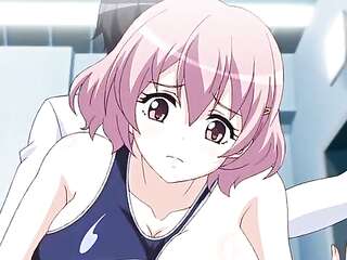 hentai tube A guy fucks two busty girlfriends doggy-style in 2D.