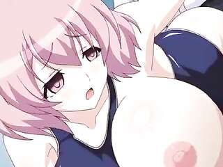 hentai tube A guy fucks two busty girlfriends doggy-style in 2D.
