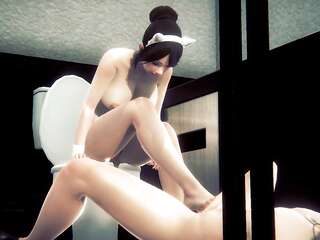 Uncensored Hentai: Cat Girl Fucked in Public Restroom