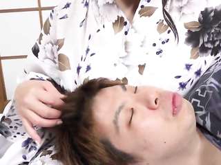 asian puffy mom sex with son and kisses